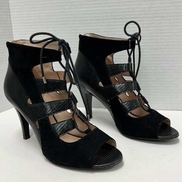 Nine West ‘Stiletto’ Open Toe Lace Up Heels - Picture 3 of 8